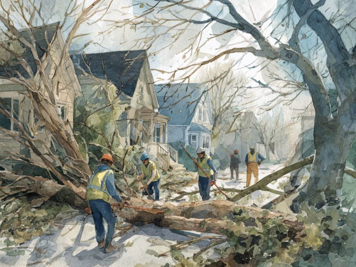 Senior Citizens clearing debris after Hurricane Beryl